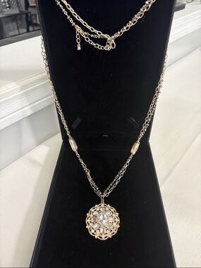 Gold-Tone Filigree Crystal Pendant Necklace - Women Jewelry